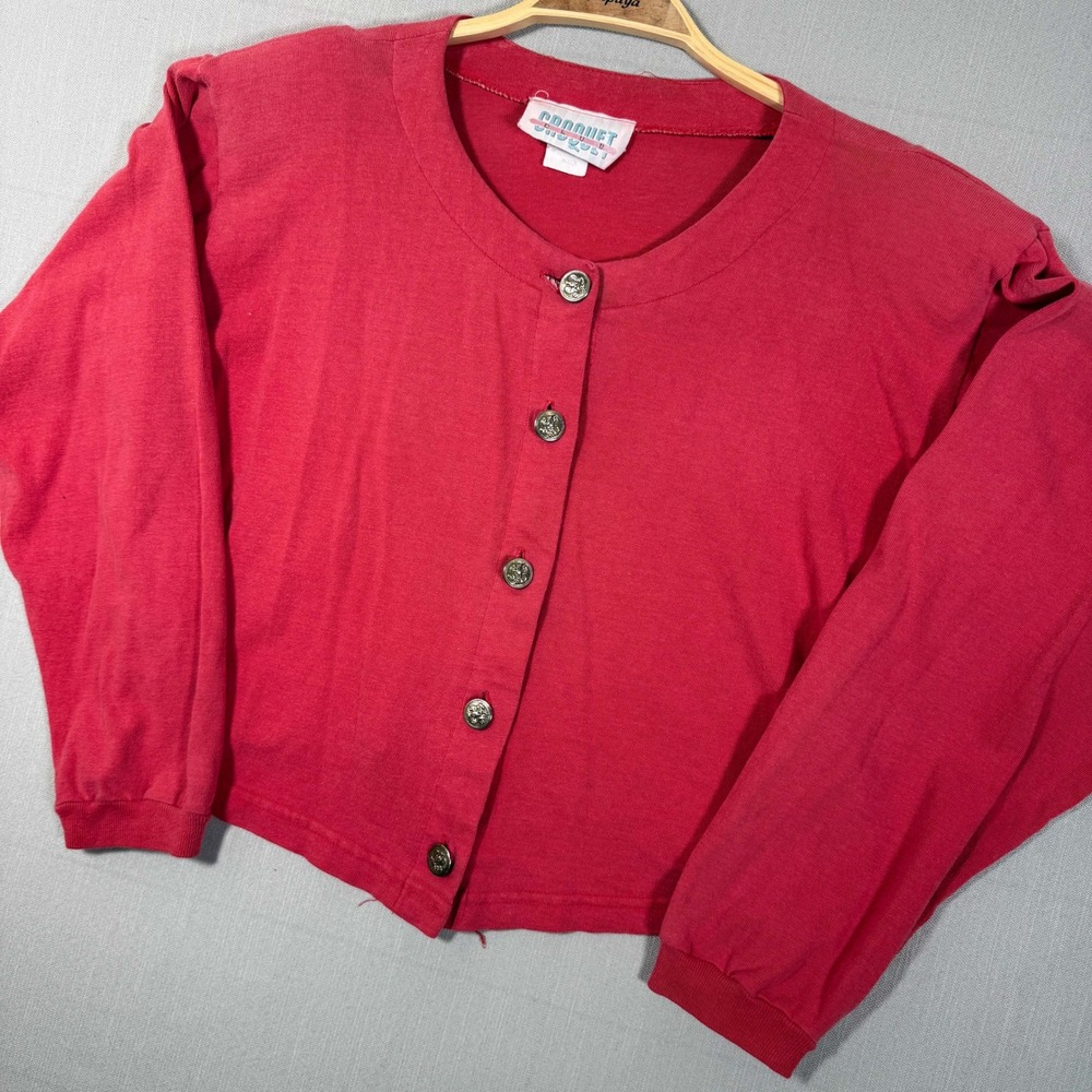 Croquet Club Vintage Red Cotton Cardigan Crest Button Boxy Fit Medium RN64578